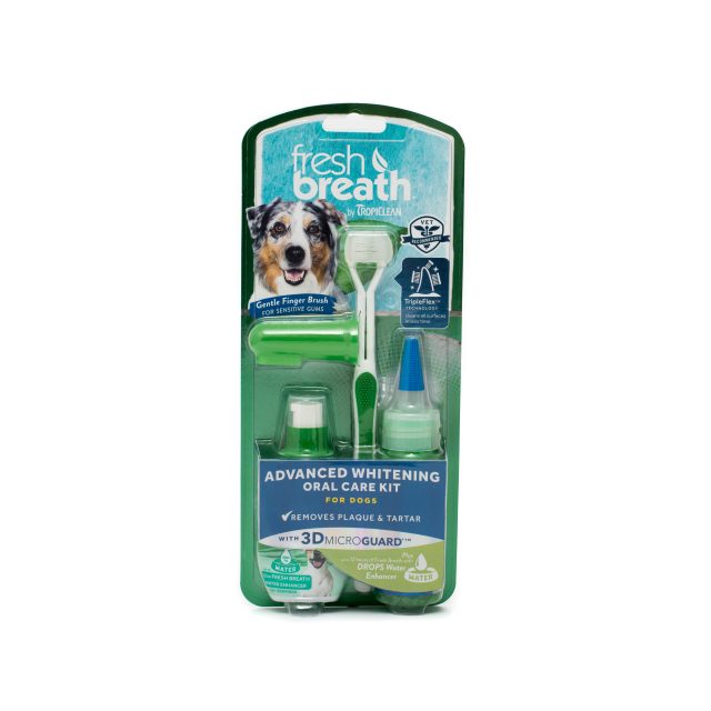 Kit igienă orală pentru câini cu efect de albire TROPICLEAN ADVANCED WHITENING