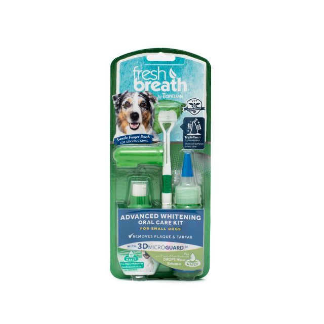 Kit igienă orală pentru câini talie mică cu efect de albire TROPICLEAN ADVANCED WHITENING